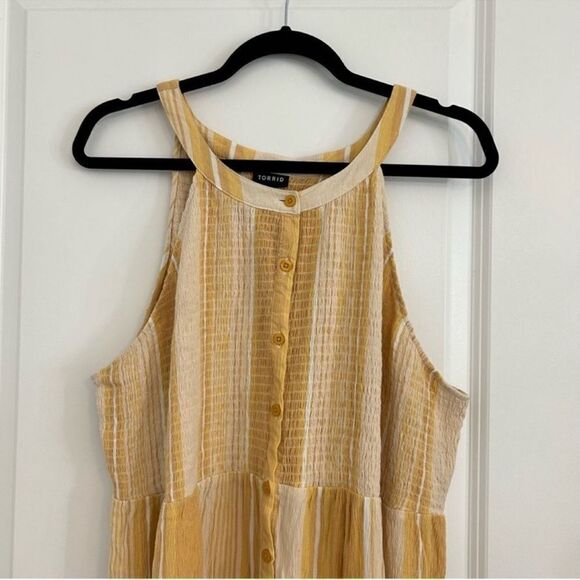 Torrid Yellow Babydoll Rayon Crepe Smocked Tank Sleeveless Stripes 3X - Picture 4 of 11